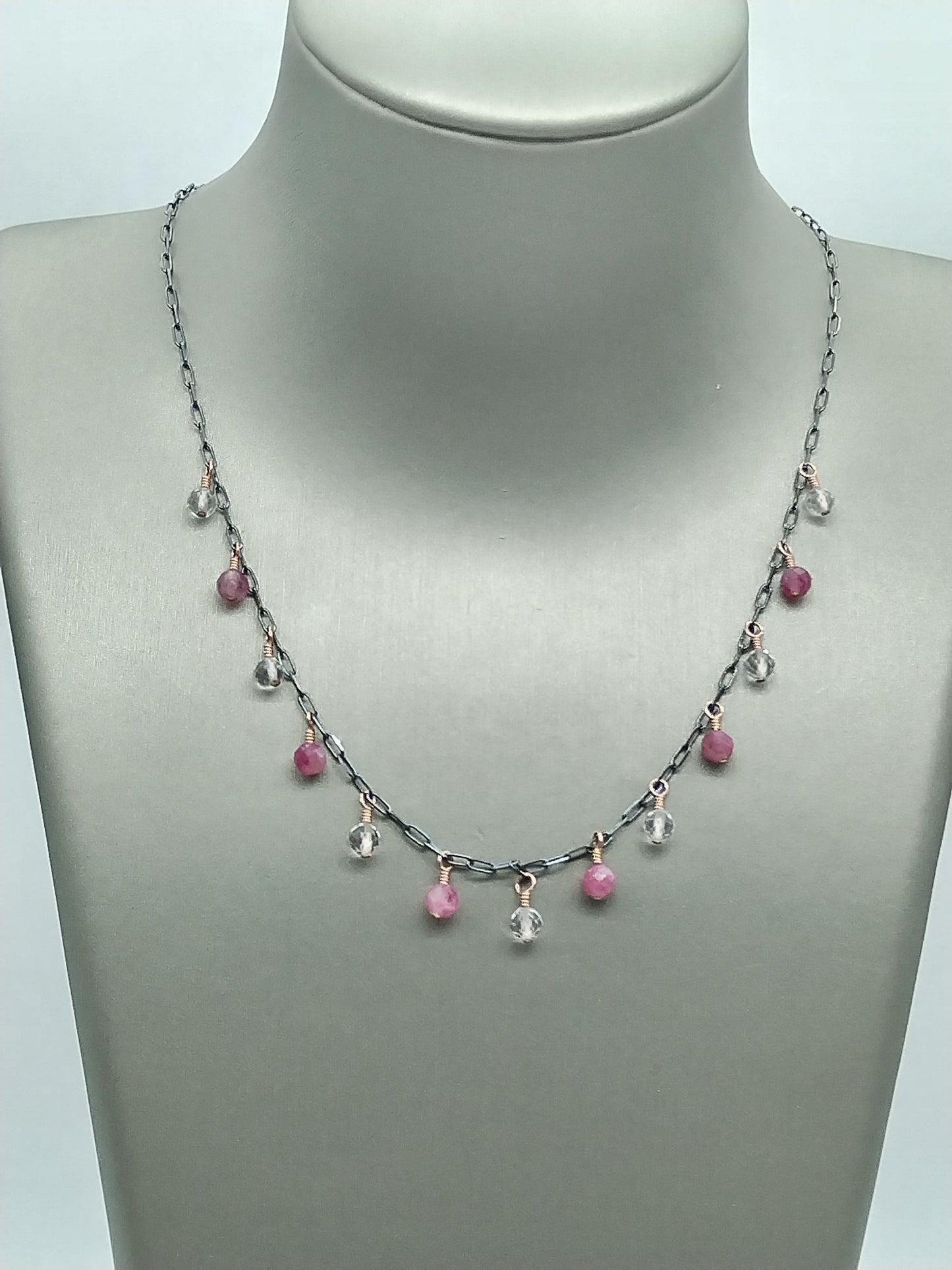 Collar con piedras preciosas de turmalina y cuarzo rosa, gargantilla de plata de ley, chapado en oro rosa de 14 k, regalo