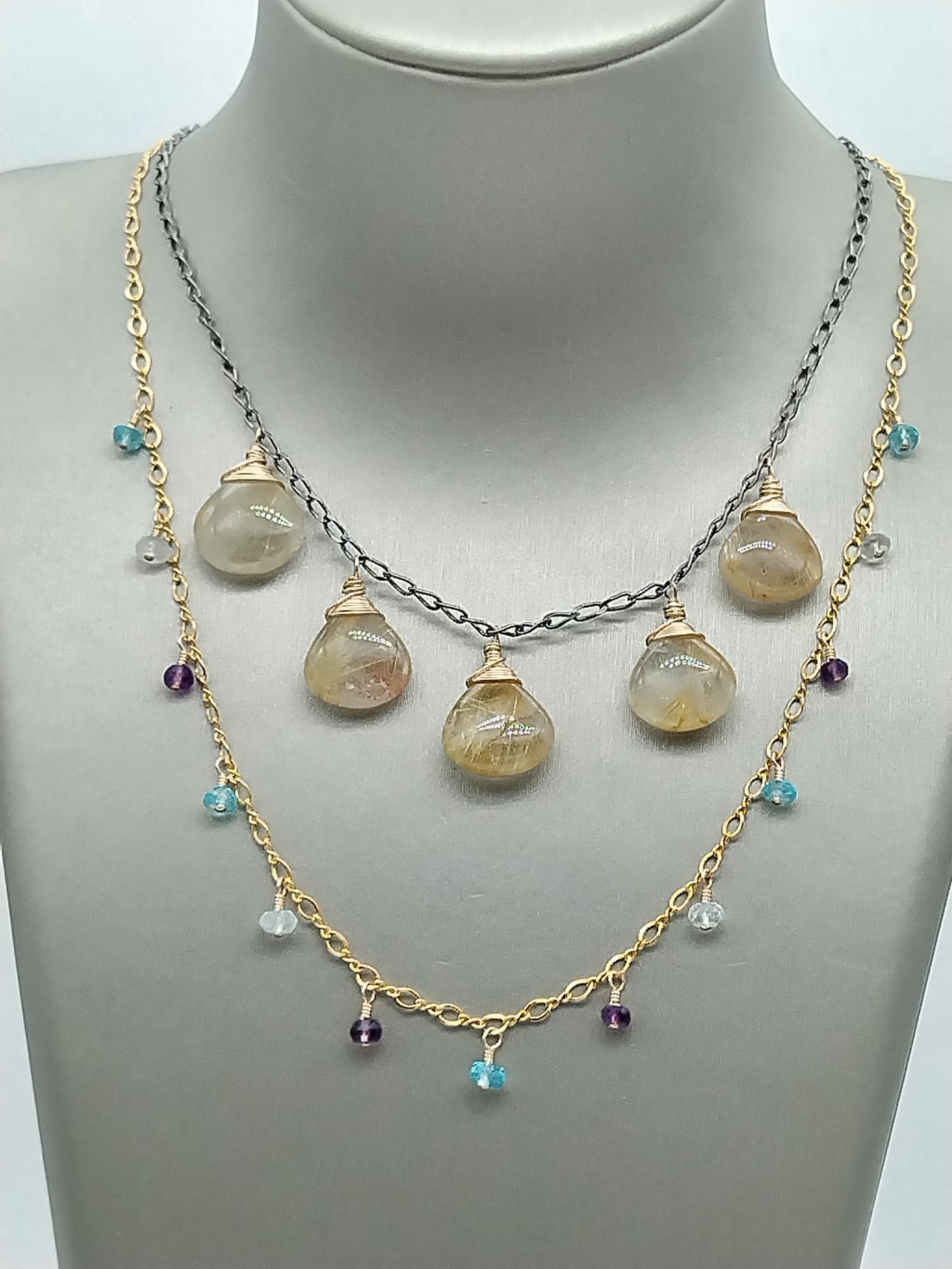 Amethyst, Aquamarine and Apatite Necklace, Multi Gemstone Necklace, Delicate Gold Filled Necklace, Beaded Necklace, Christmas Gifts, Gifts for Women, Dainty Jewelry