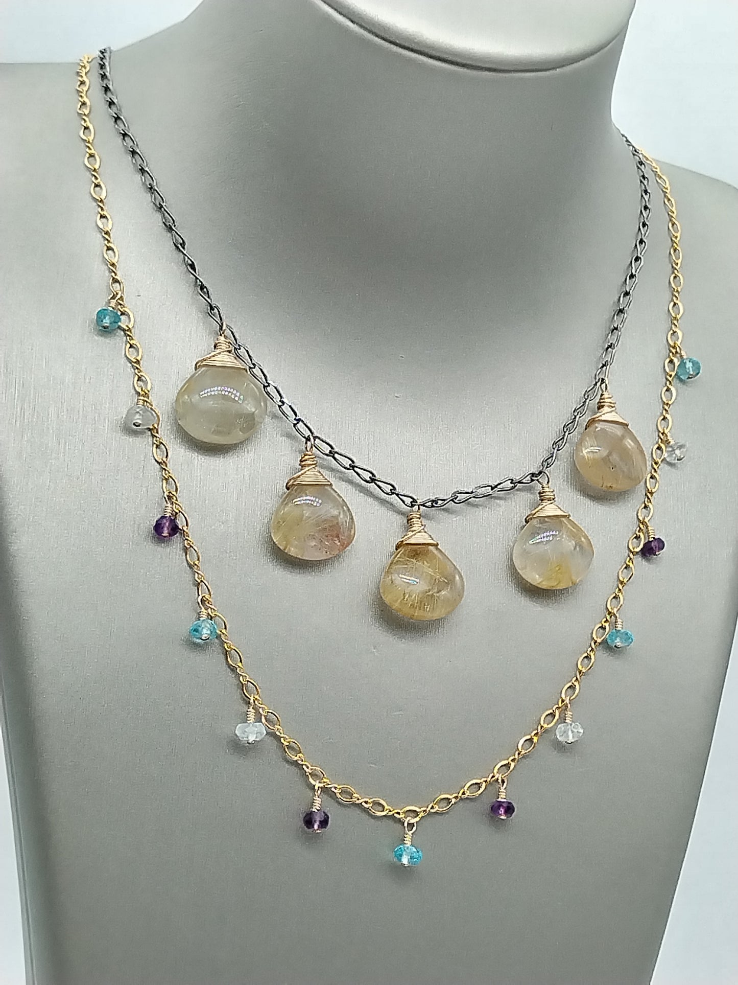 Amethyst, Aquamarine and Apatite Necklace, Multi Gemstone Necklace, Delicate Gold Filled Necklace, Beaded Necklace, Christmas Gifts, Gifts for Women, Dainty Jewelry