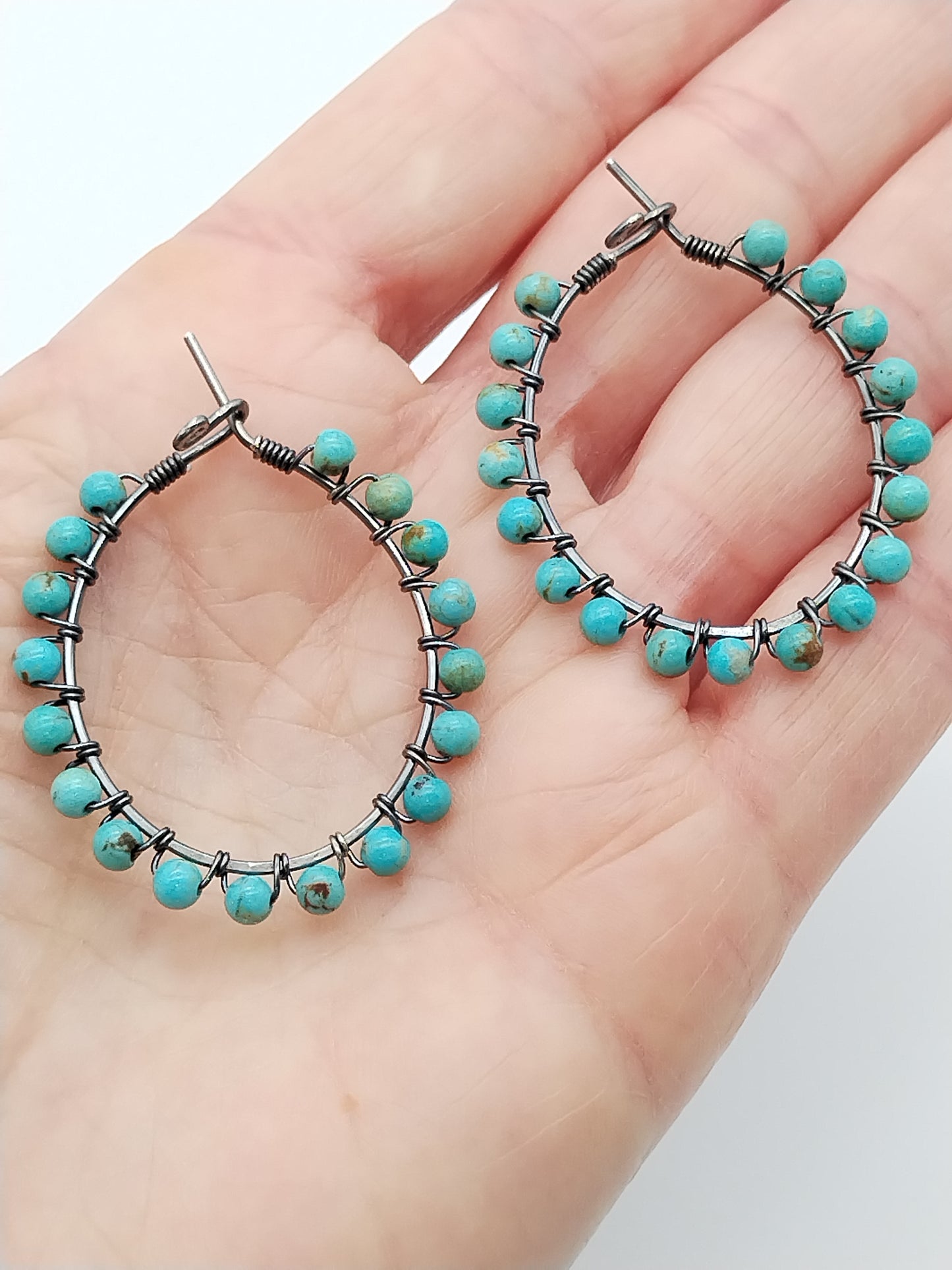 Pendientes de turquesa de Baja en plata de ley, aros, pendientes con cuentas de piedras preciosas, joyería fina, estilo vaquera, regalos para mujeres, aniversarios, hermanas, esposas, mamás