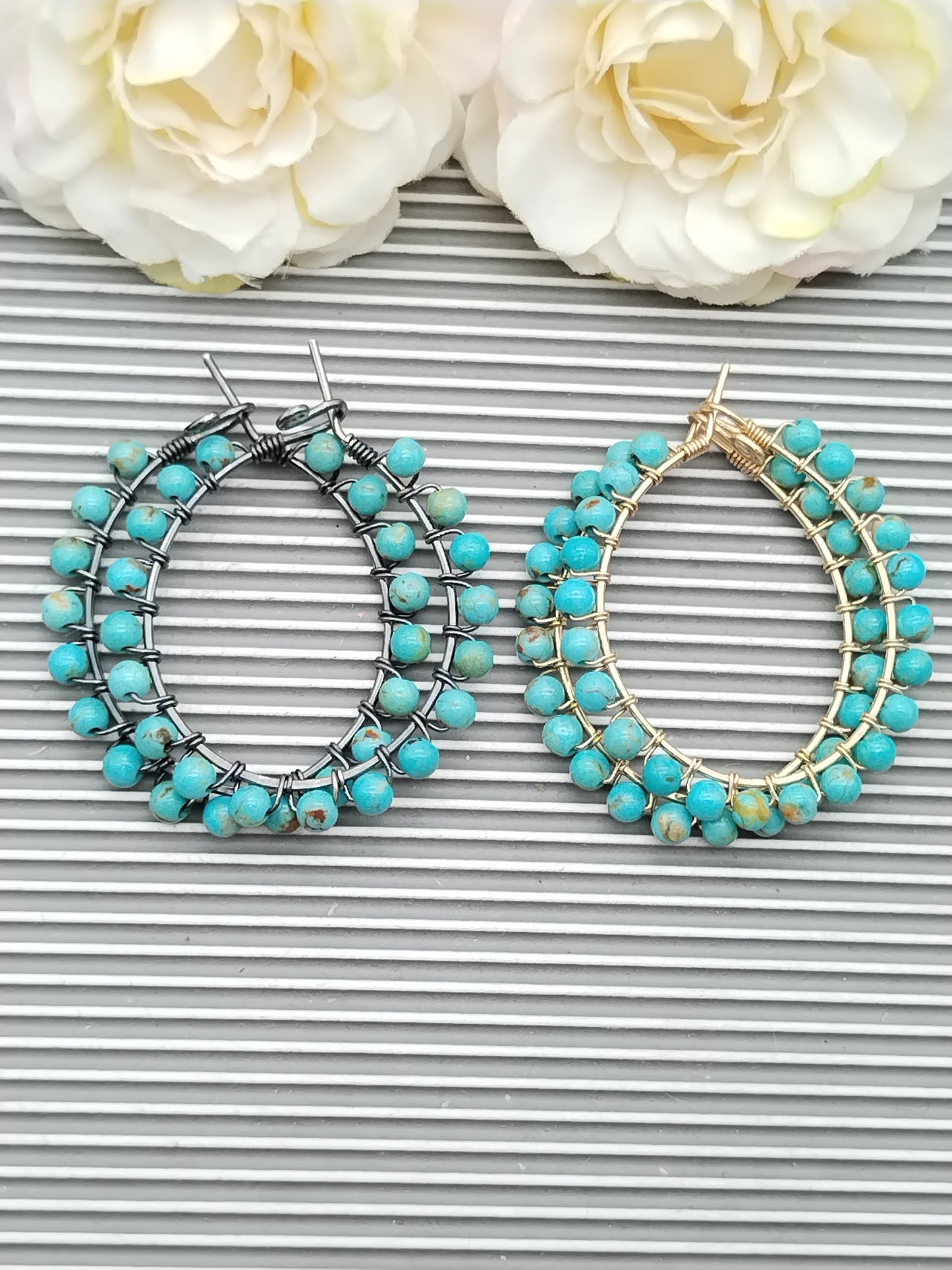 Genuine Baja Turquoise Hoop Earrings, 14k Gold Filled, Large Gemstone Earrings, Gifts for her, Valentine´s Gifts, Lagoon Blue