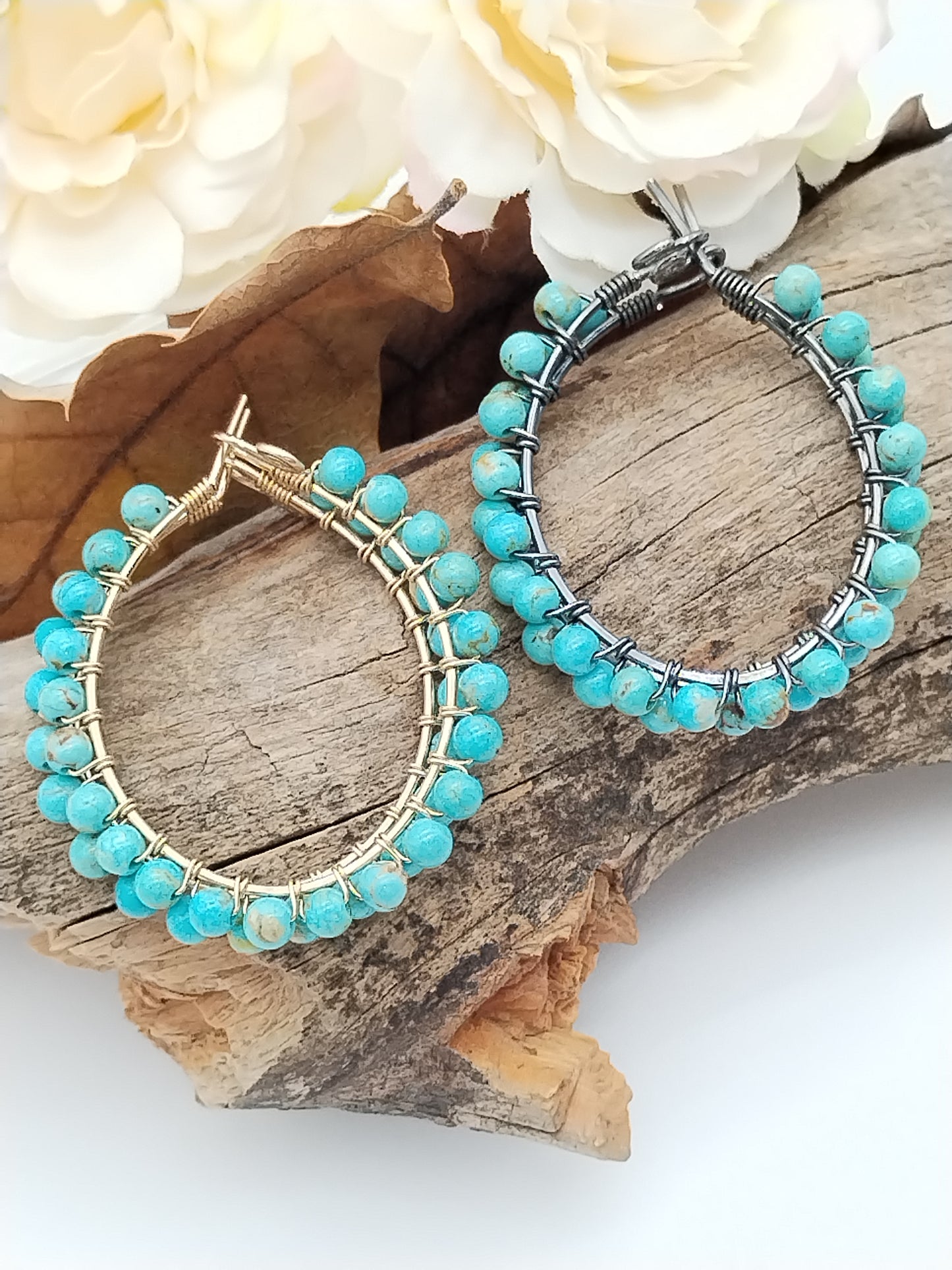 Genuine Baja Turquoise Hoop Earrings, 14k Gold Filled, Large Gemstone Earrings, Gifts for her, Valentine´s Gifts, Lagoon Blue