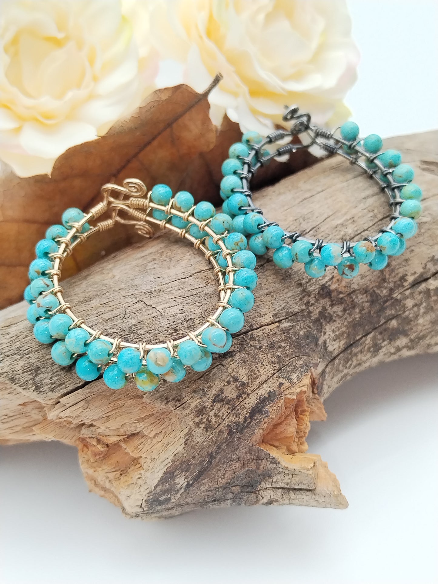 Genuine Baja Turquoise Hoop Earrings, 14k Gold Filled, Large Gemstone Earrings, Gifts for her, Valentine´s Gifts, Lagoon Blue