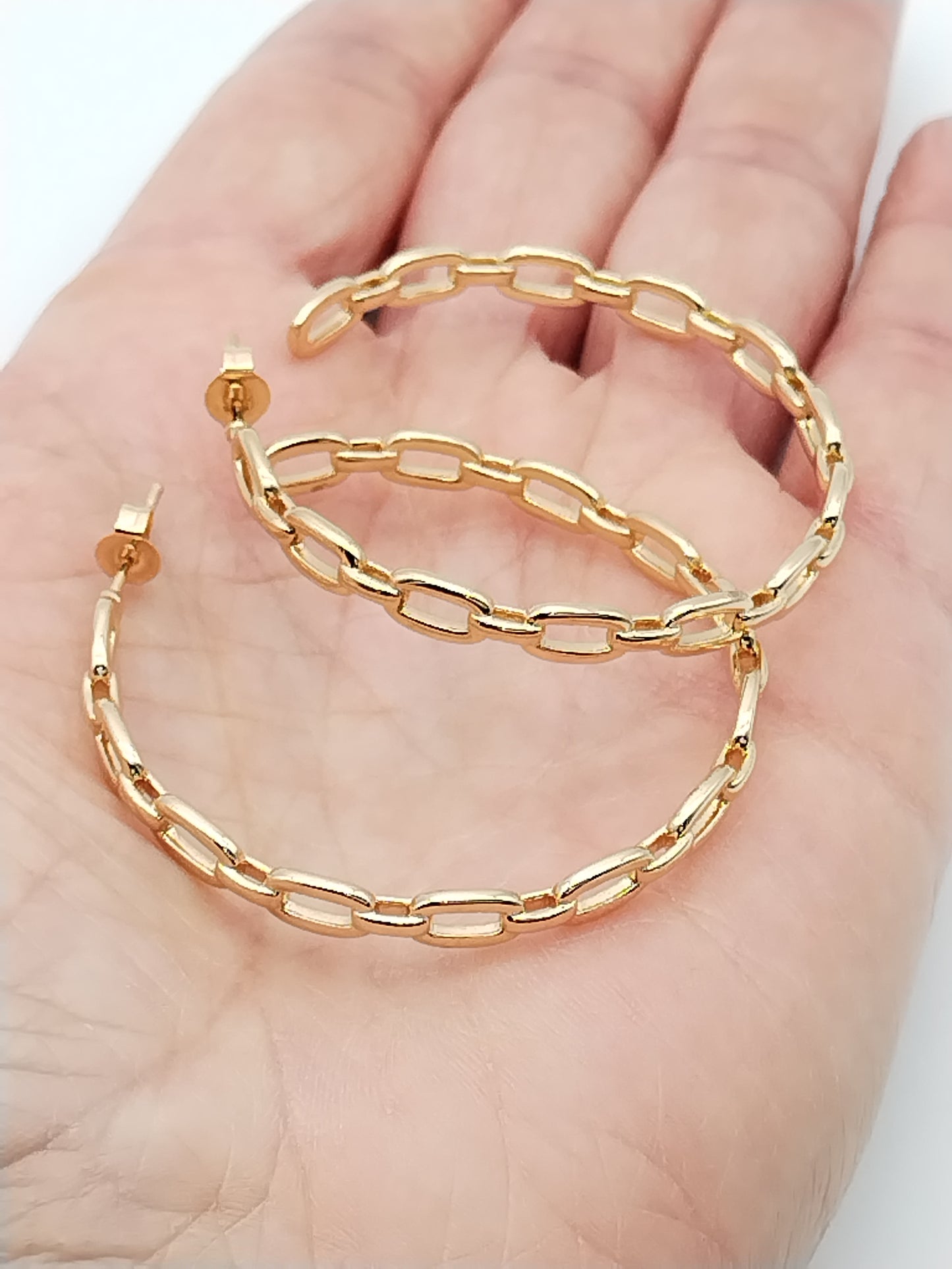 Large Hoops Earrings, Gold Link Earrings, Women´s Jewelry, Gifts for Her