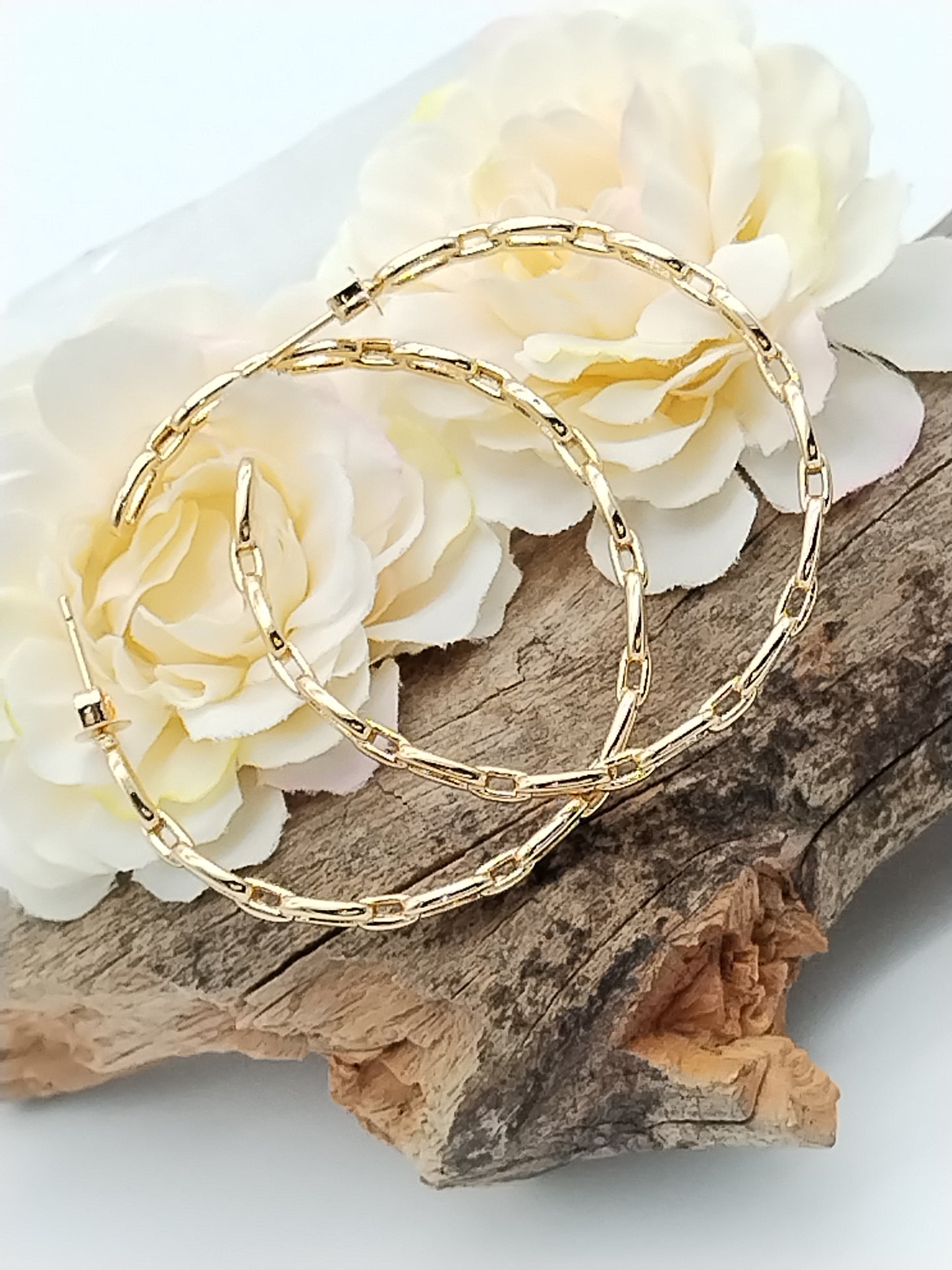 Large Hoops Earrings, Gold Link Earrings, Women´s Jewelry, Gifts for Her