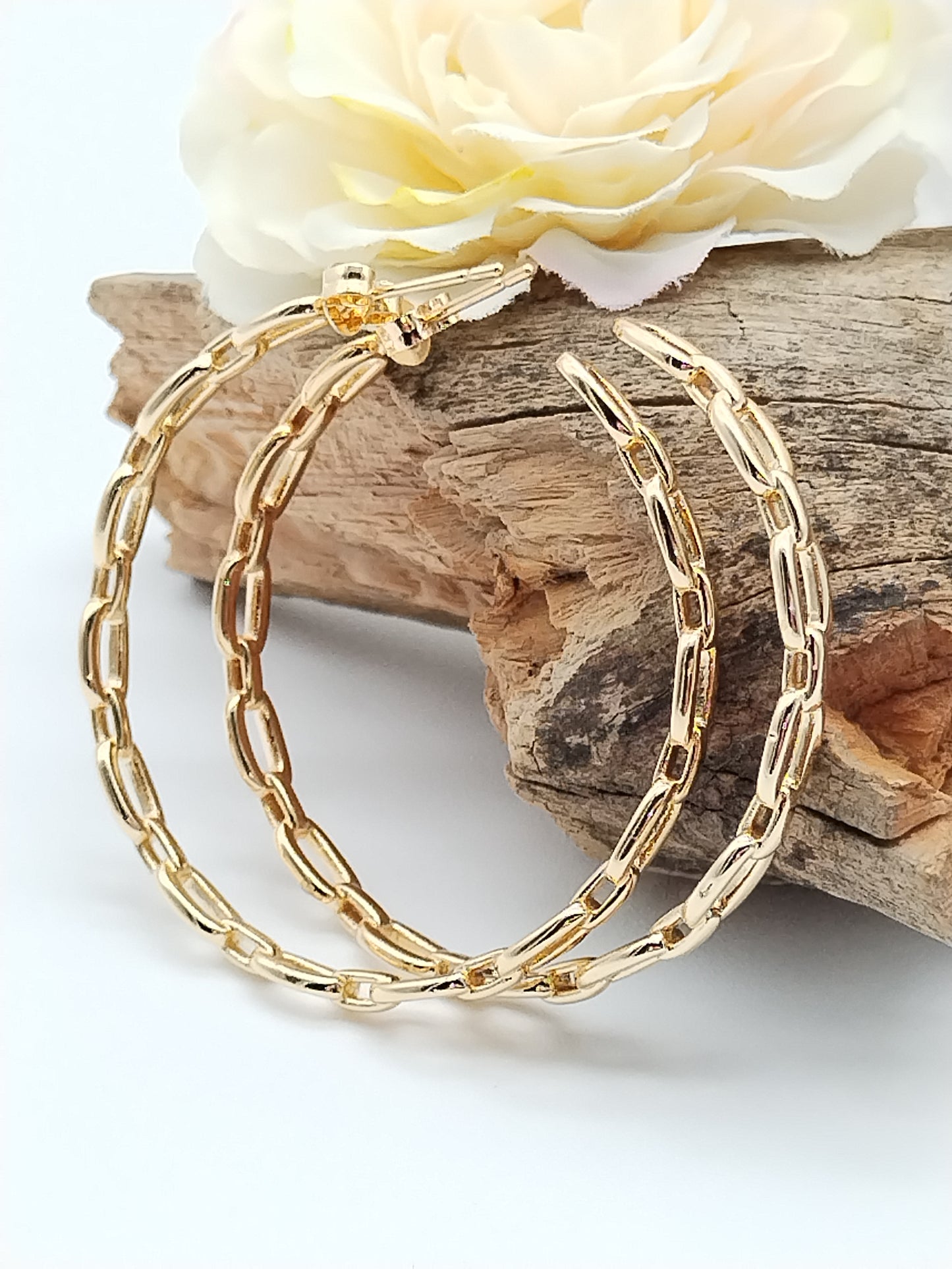 Large Hoops Earrings, Gold Link Earrings, Women´s Jewelry, Gifts for Her