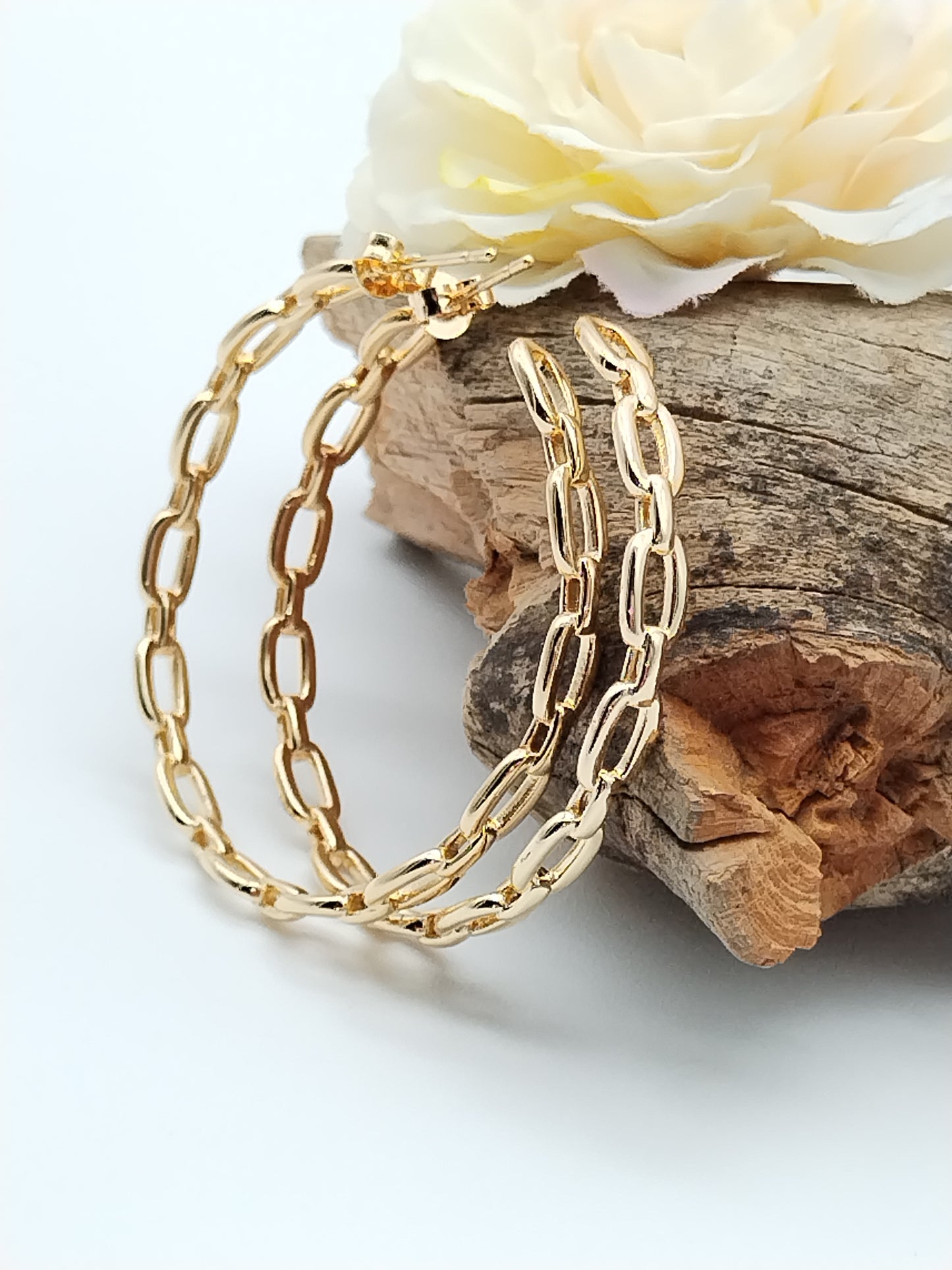 Large Hoops Earrings, Gold Link Earrings, Women´s Jewelry, Gifts for Her