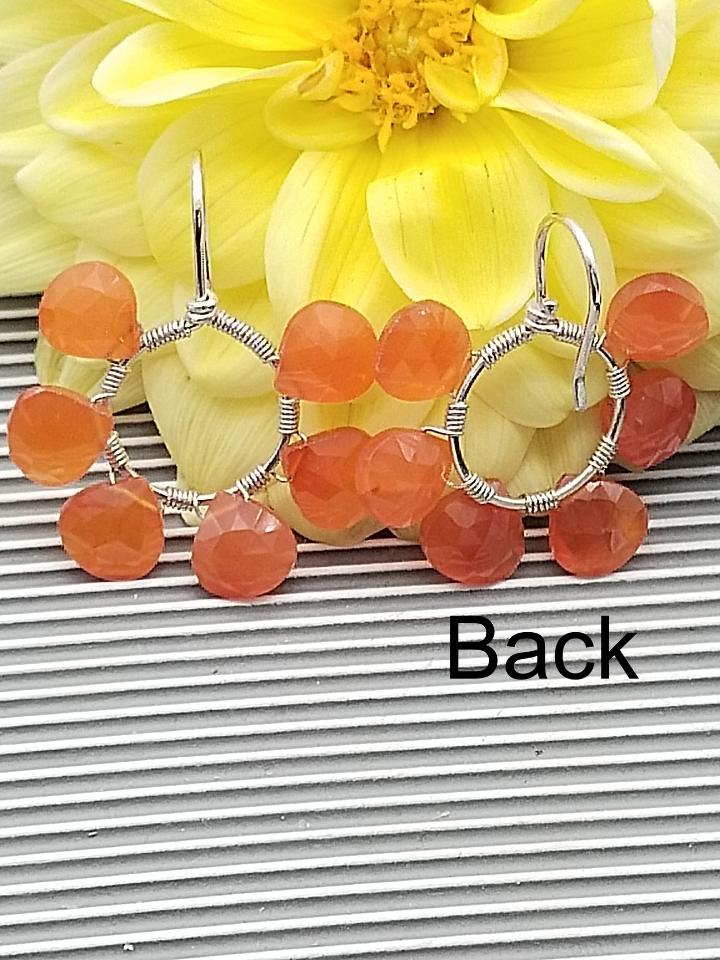 Carnelian Drop Hoop Earrings, Sterling Silver 925