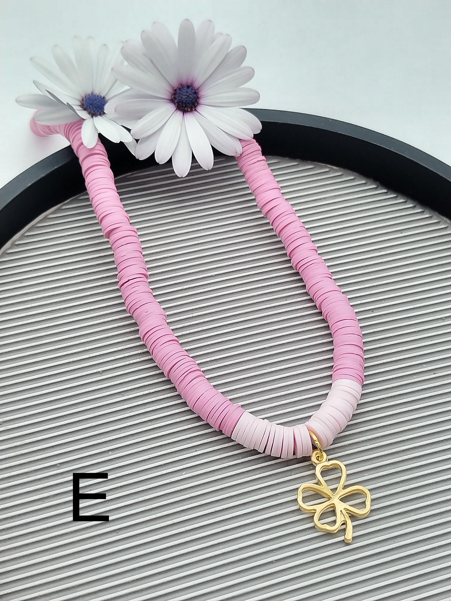 Vinyl Heishi Necklace with Matte Gold Charm. Colorful Necklace