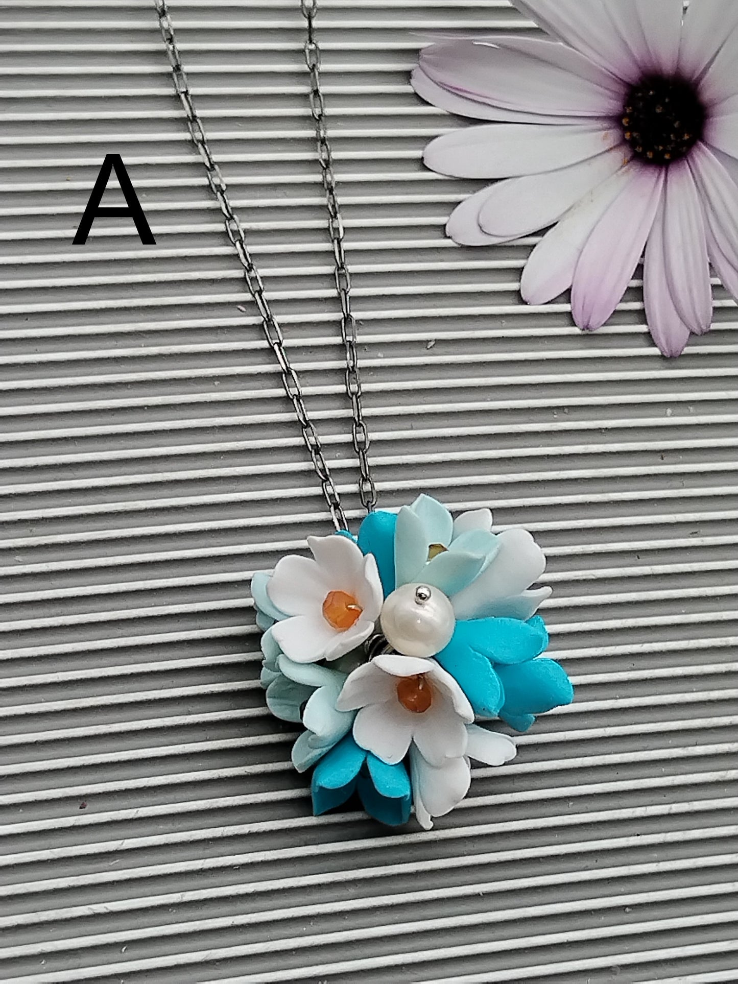 Blossom Cherry Pendant Necklace, Colorful  Flower Sterling Silver Choker