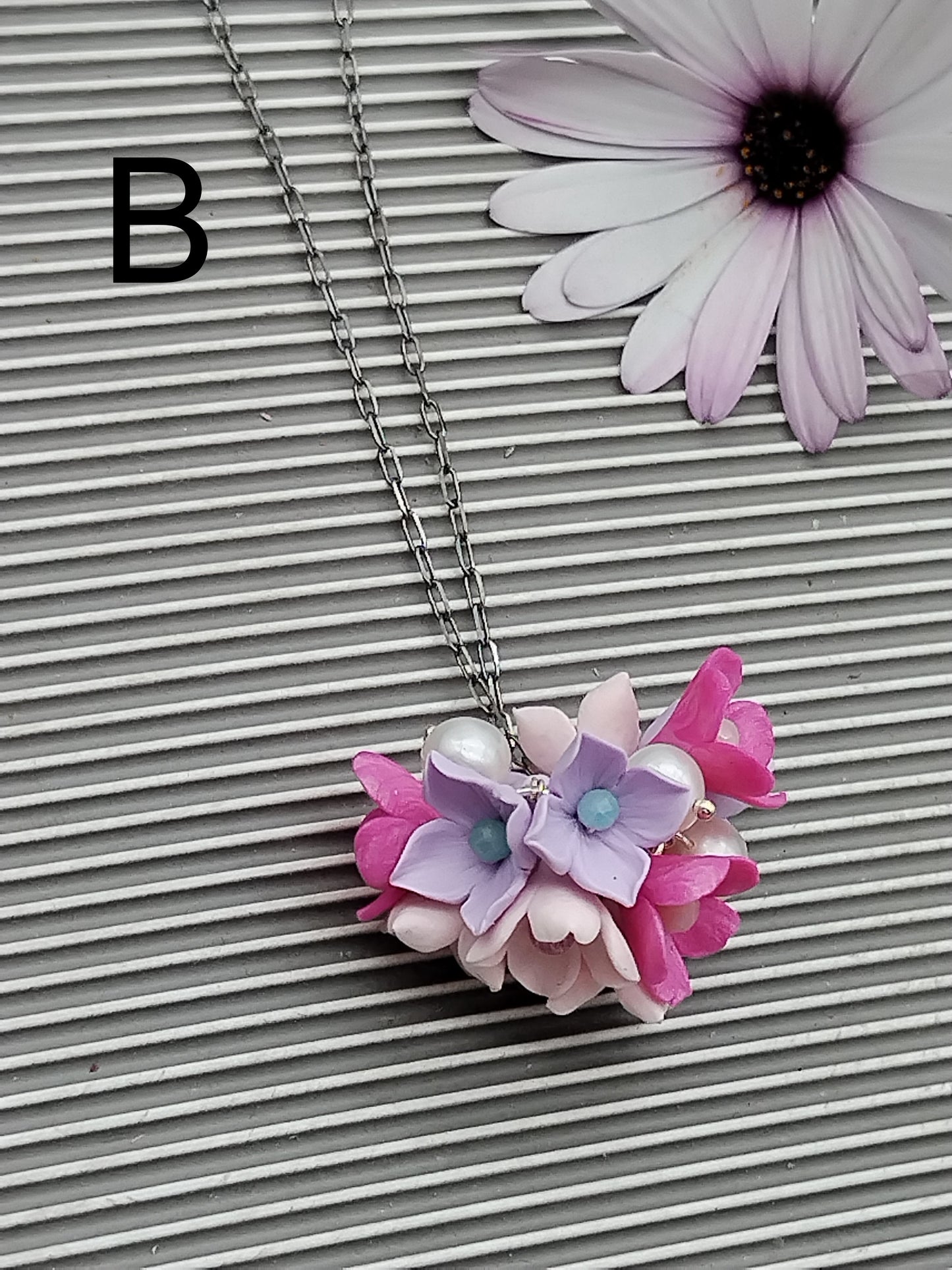 Blossom Cherry Pendant Necklace, Colorful  Flower Sterling Silver Choker