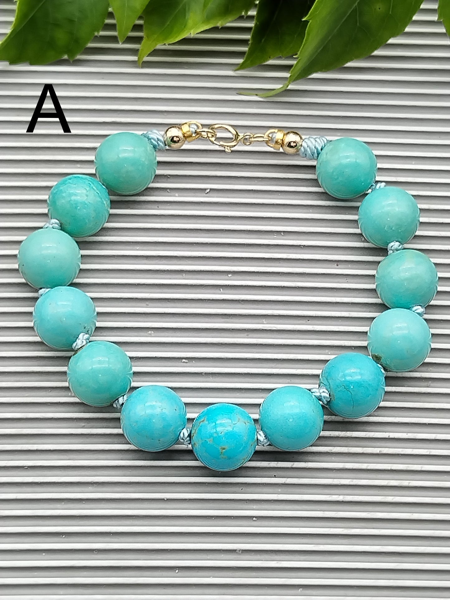 Pulsera grande de cuentas de turquesa Campitos, pulsera de oro macizo blanco y amarillo turquesa, pulsera minimalista con piedras preciosas