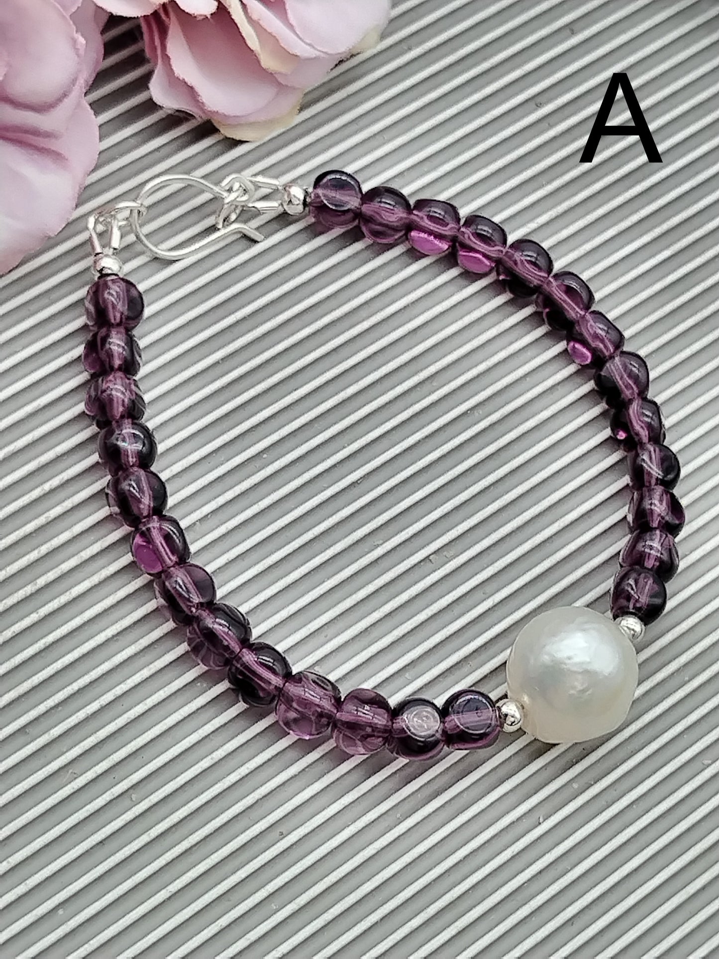 Edison Pearl & Amethyst nuggets Bracelet, Sterling Silver, 14k Gold Filled, Gemstone Beaded Bracelet