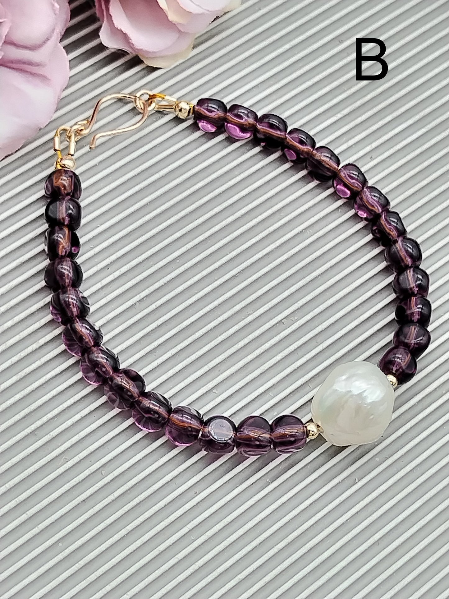 Armband mit Edison-Perlen und Amethystnuggets, Sterlingsilber, 14 Karat Gold gefüllt, Armband mit Edelsteinperlen