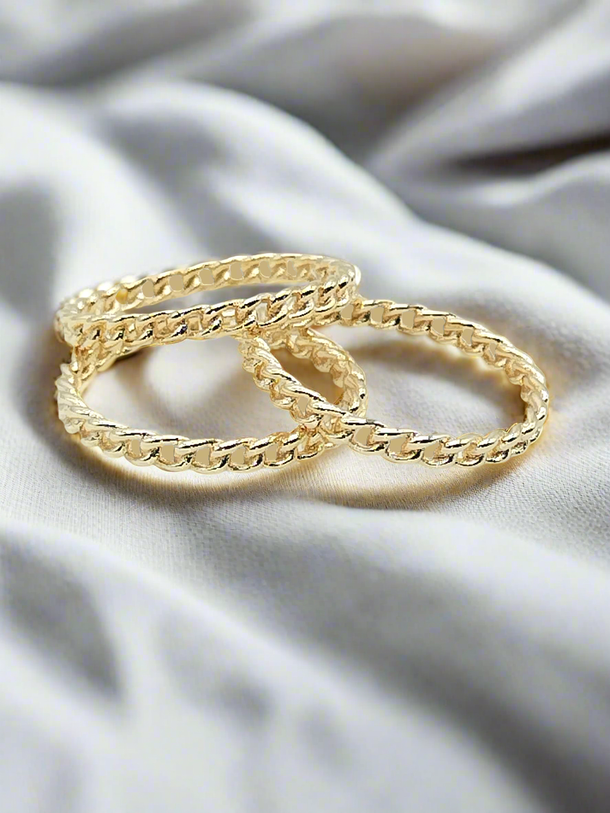 Link Chain Rings, Gold Plated, Adjustable, Stackable, fashion, Gifts, Jewelry, Unique, Girls