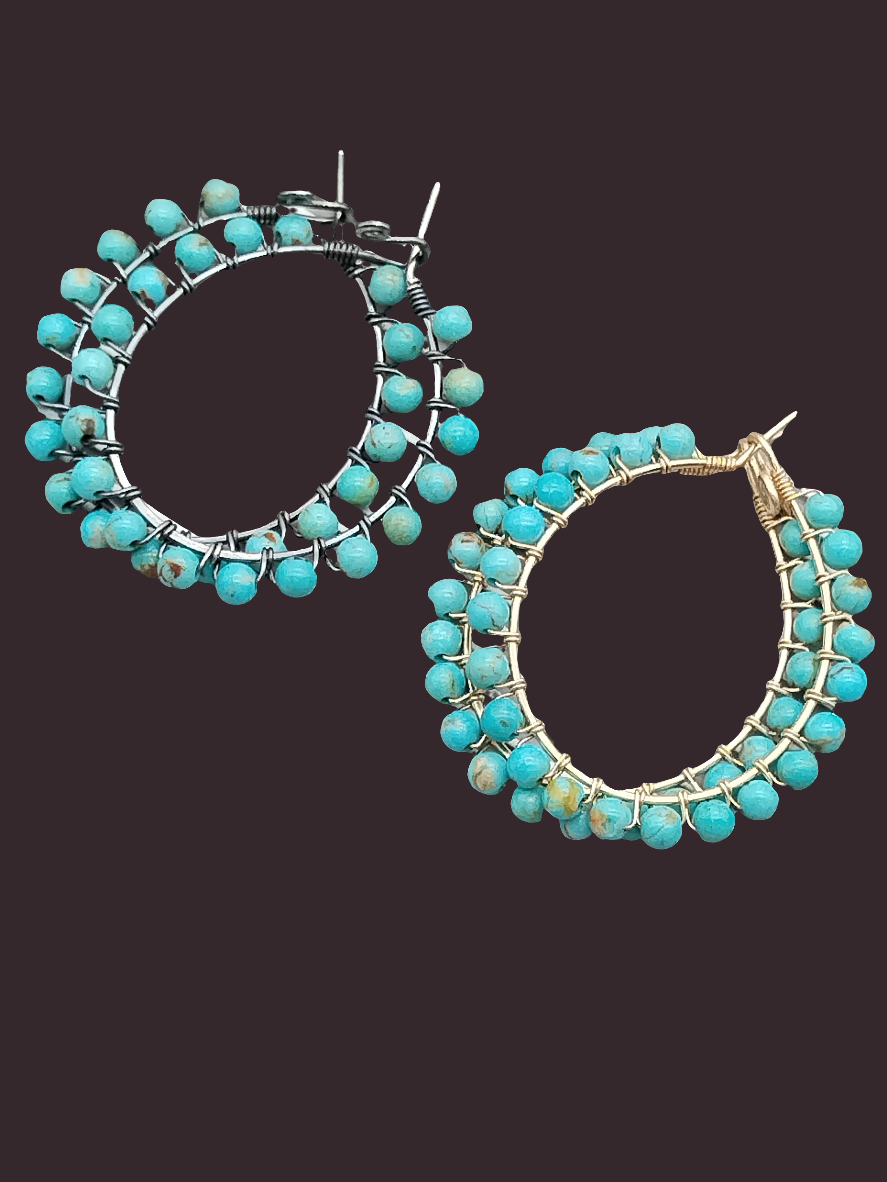 Pendientes de turquesa de Baja en plata de ley, aros, pendientes con cuentas de piedras preciosas, joyería fina, estilo vaquera, regalos para mujeres, aniversarios, hermanas, esposas, mamás