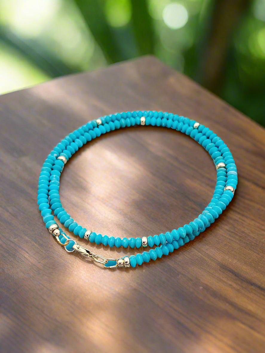 Genuine Turquoise Necklace, 14k Solid Gold Necklace, Gemstone Choker, Campitos Turquoise Rondelle Choker, Dainty Necklace