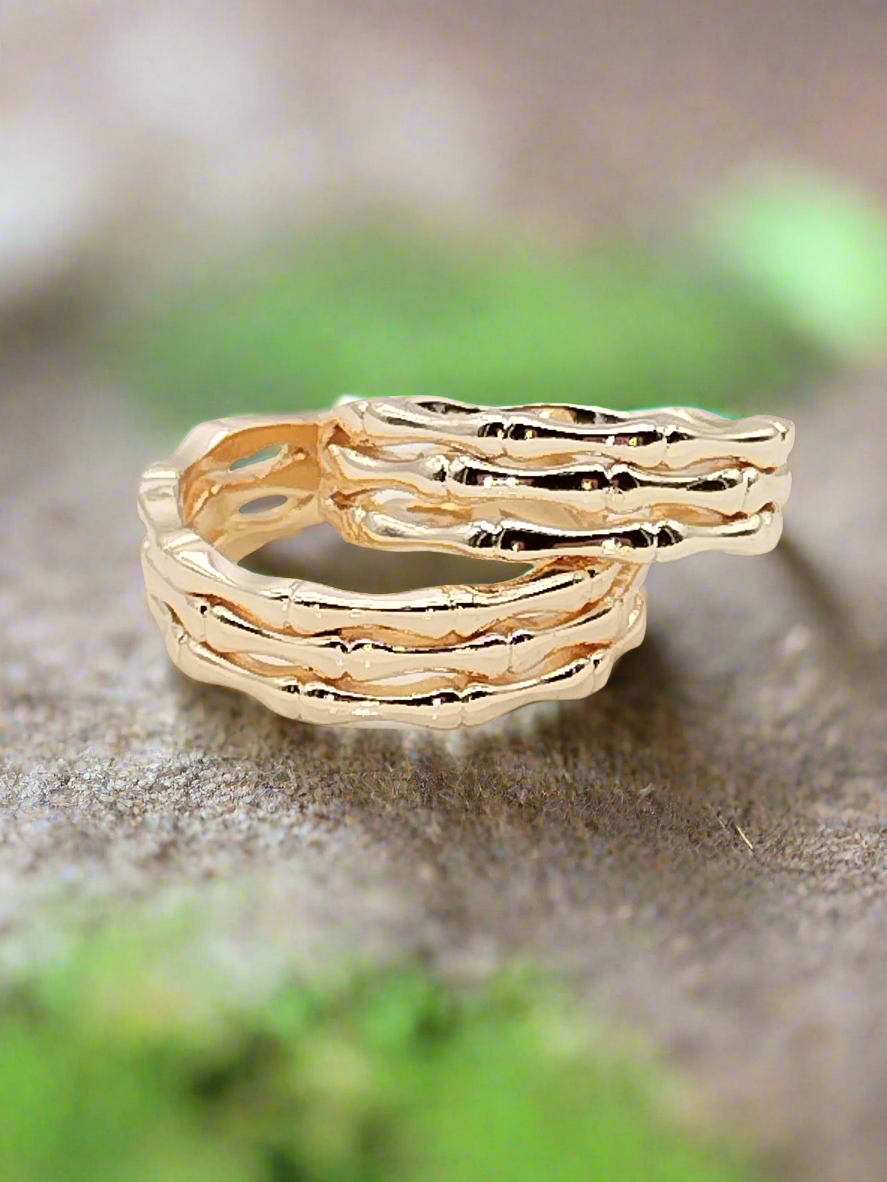 Bamboo Gold Ring, Triple Band, Adjustable, Stackable, Classy, Trending, Gifts, Women, Jewelry