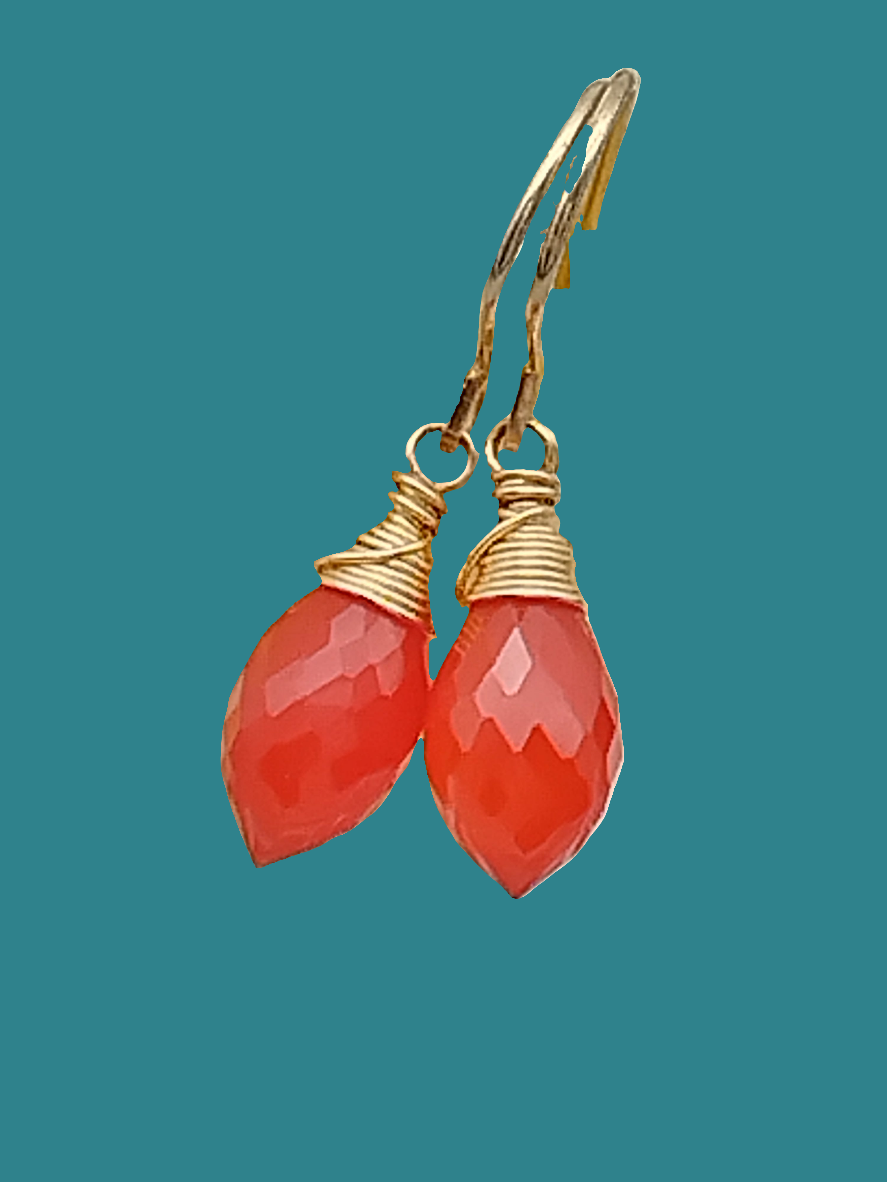 Carnelian Dew Drop Earrings, 14k Gold Filled Dangle Earrings, Small Gemstone Everyday Earrings