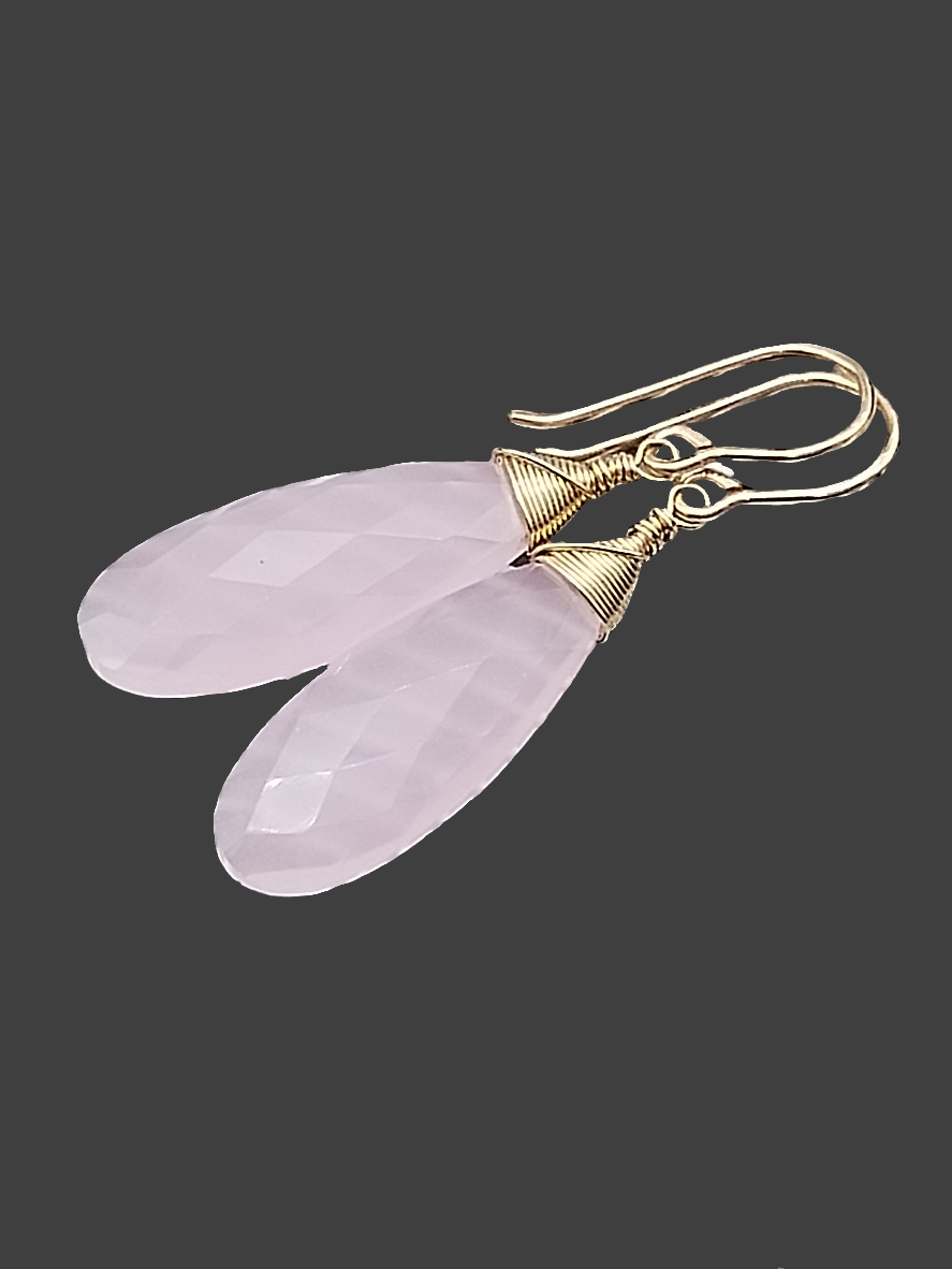 Pink Chalcedony Dangle Earrings, 14k Gold Filled