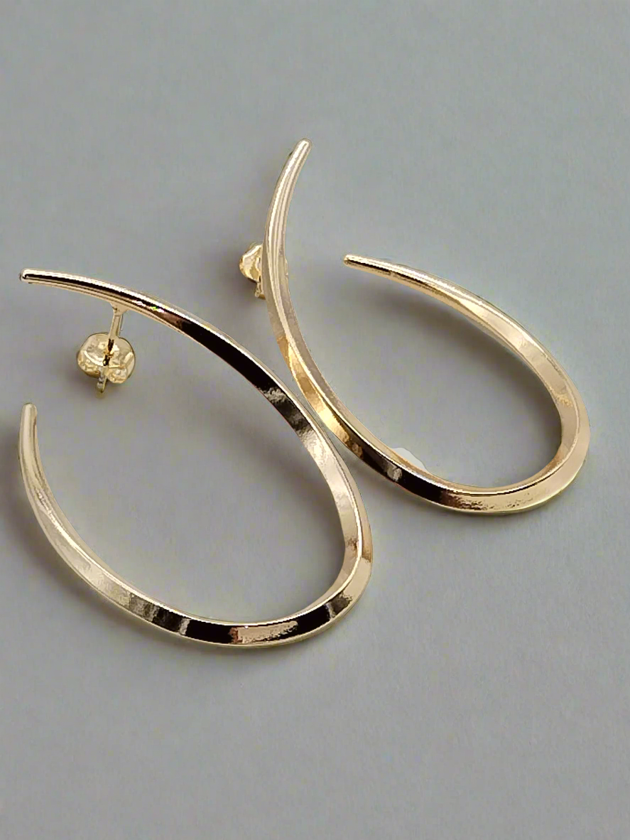 Large Gold Hoops, Oval Asymetry Earrings, Twist, Boho Chic, Women, Jewelry, Style, Gifts