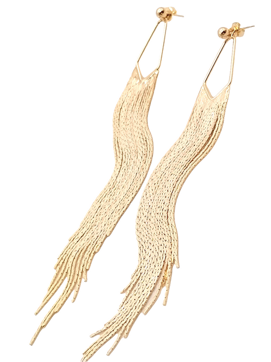 Fringe Gold Chain Earrings, Classy Long Tassel Dangles, Trending Jewelry, Gifts, Women