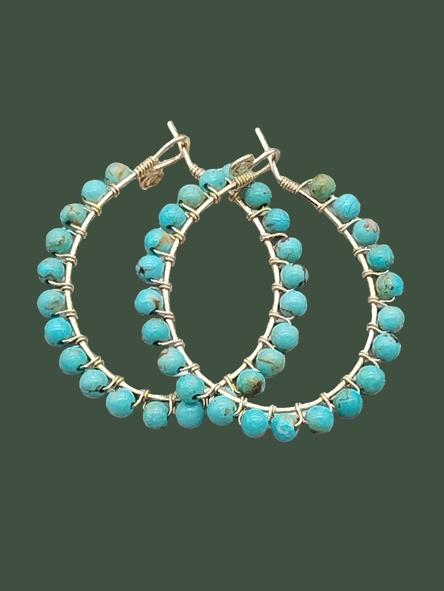 Genuine Baja Turquoise Hoop Earrings, 14k Gold Filled, Large Gemstone Earrings, Gifts for her, Valentine´s Gifts, Lagoon Blue