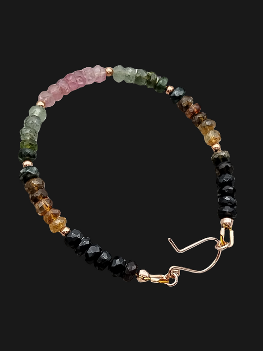 Multicolor Tourmaline Rondelle Bracelet, 14k Rose Gold Filled Gemstone Bracelet