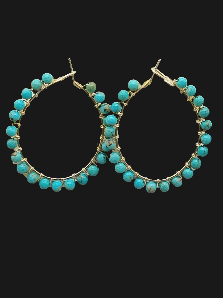 Aros de turquesa genuina de Baja California, chapados en oro de 14 k, aretes grandes con piedras preciosas, regalos para ella, regalos de San Valentín, azul laguna