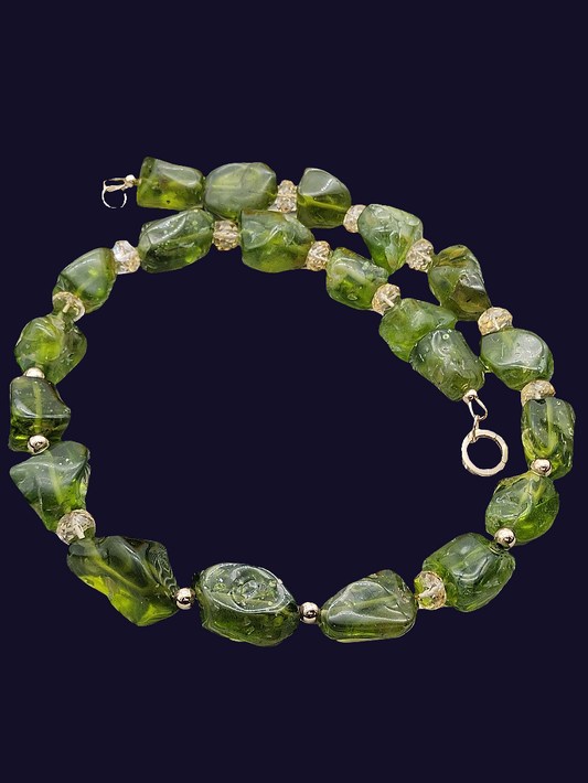 Klobige Peridot Nuggets Choker Halskette, 14k Massives Gelbgold, Citrin Gold Halskette, Große Edelstein Choker