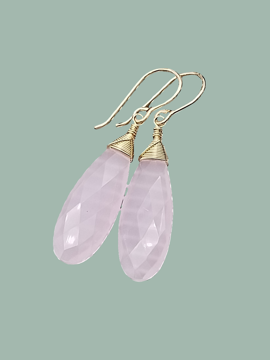 Pink Chalcedony Dangle Earrings, 14k Gold Filled