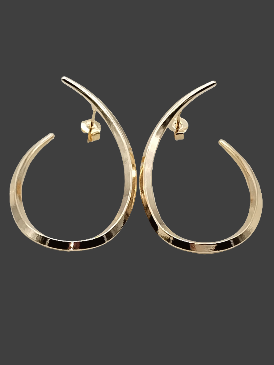 Large Gold Hoops, Oval Asymetry Earrings, Twist, Boho Chic, Women, Jewelry, Style, Gifts