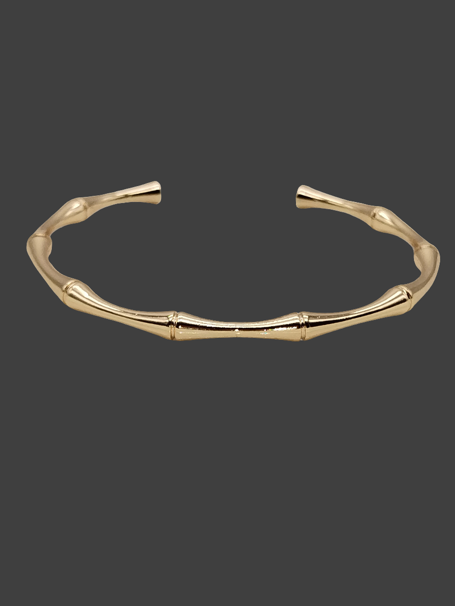 18k Gold Cuff Bracelet, Bamboo Shape, Stackable, Unique Jewelry, Gifts, Trending, Women