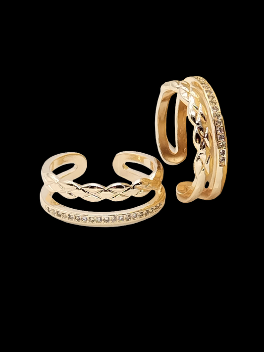 Anillo de doble banda, oro de 18 quilates, circonita cúbica, trenzado, apilable, tendencia, ajustable, regalos, joyas, mujeres