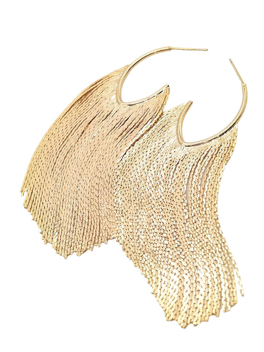 Gold Tassel Hoops, Festive Fringe Hoop Earrings, Sparkling, Large and Long, Gift, Holidays, Women