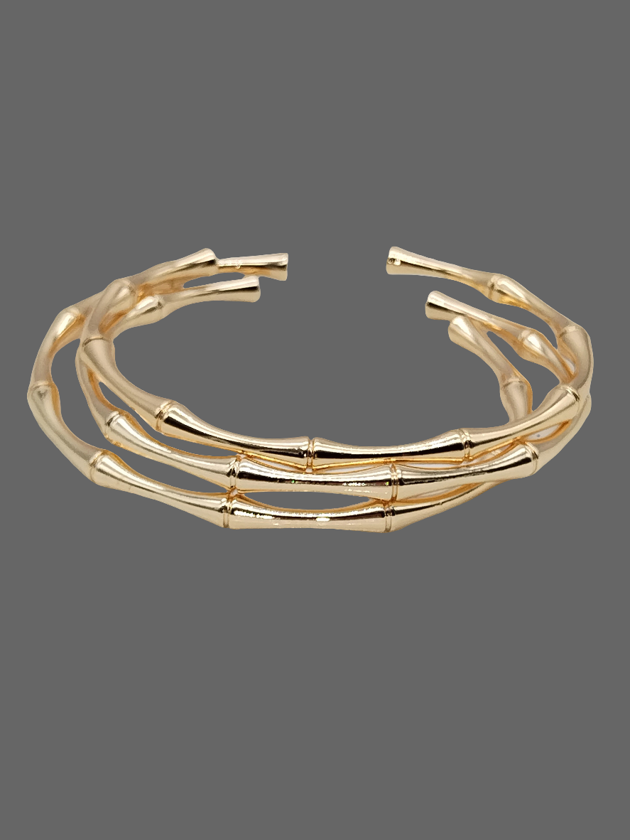 18k Gold Cuff Bracelet, Bamboo Shape, Stackable, Unique Jewelry, Gifts, Trending, Women