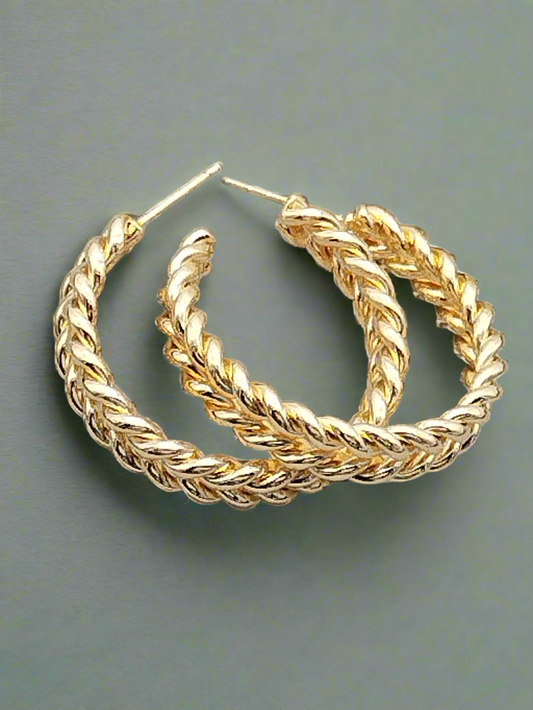 Large Gold Hoops, Braided Earrings, Boho Chic, Women Jewelry, Elegant