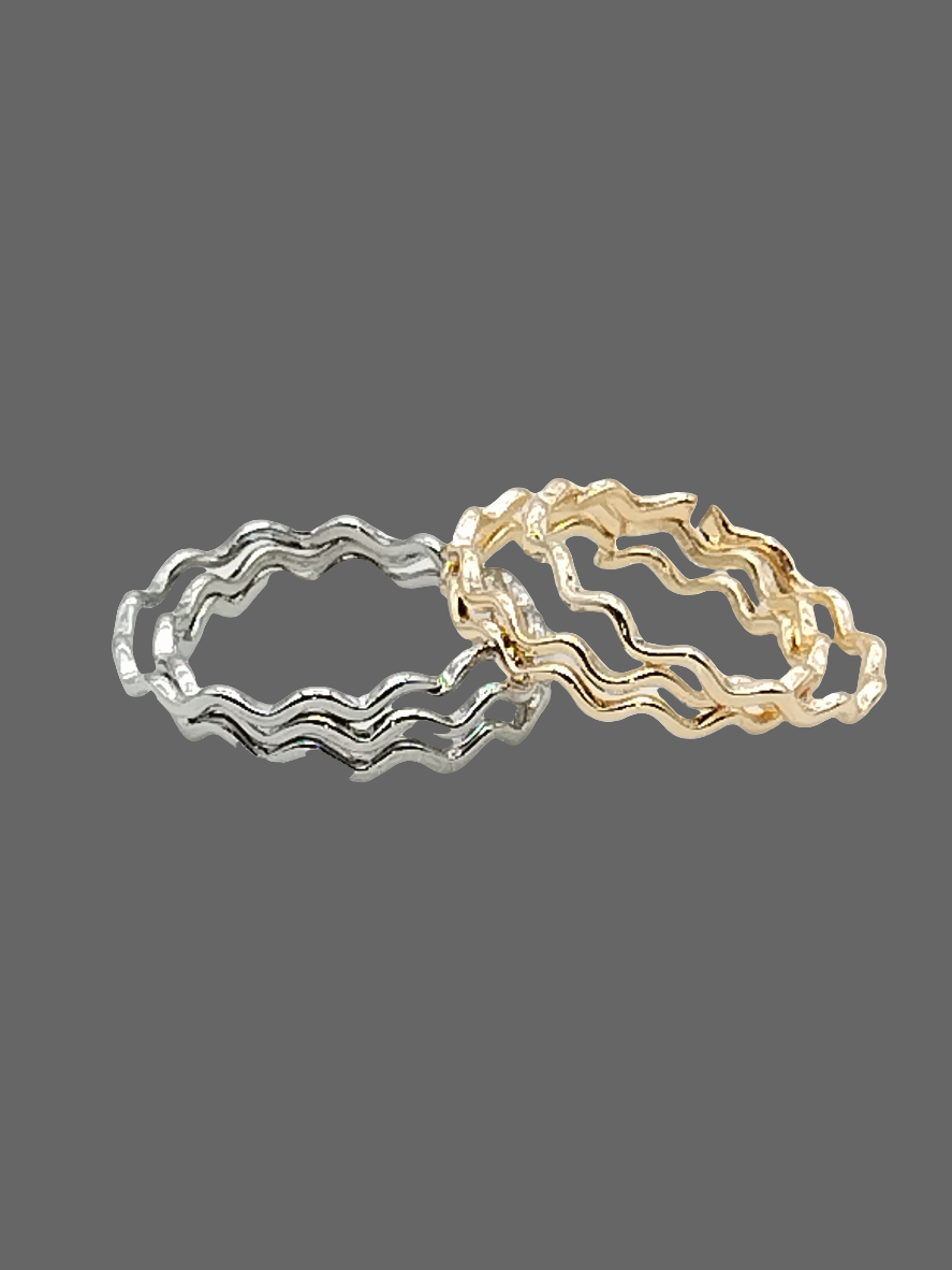 Waving Rings, Minimalist, Stacking of 2, Gold Plated, Silver, Jewelry, Trendy, Thin, Girls