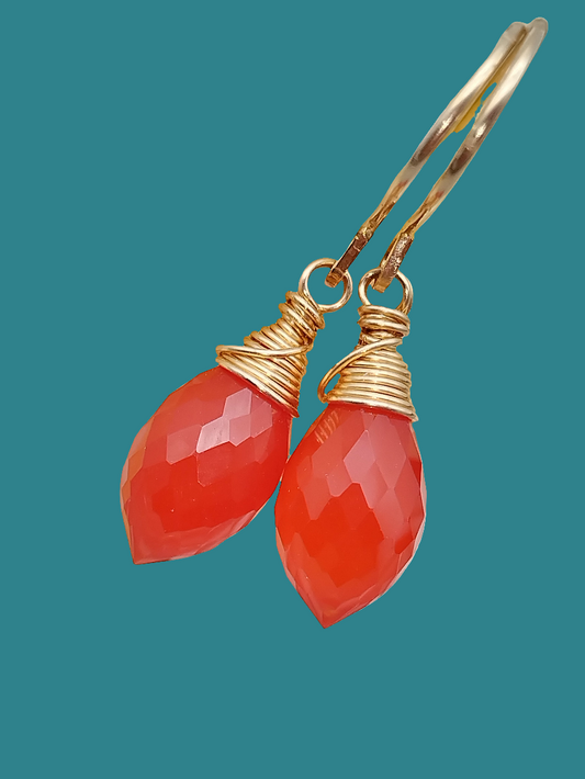 Carnelian Dew Drop Earrings, 14k Gold Filled Dangle Earrings, Small Gemstone Everyday Earrings