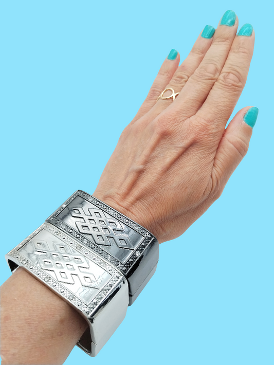 Chunky Silver Bangle, Rectangular Bracelet, Fashion Jewelry, Women, Girls, Gifts