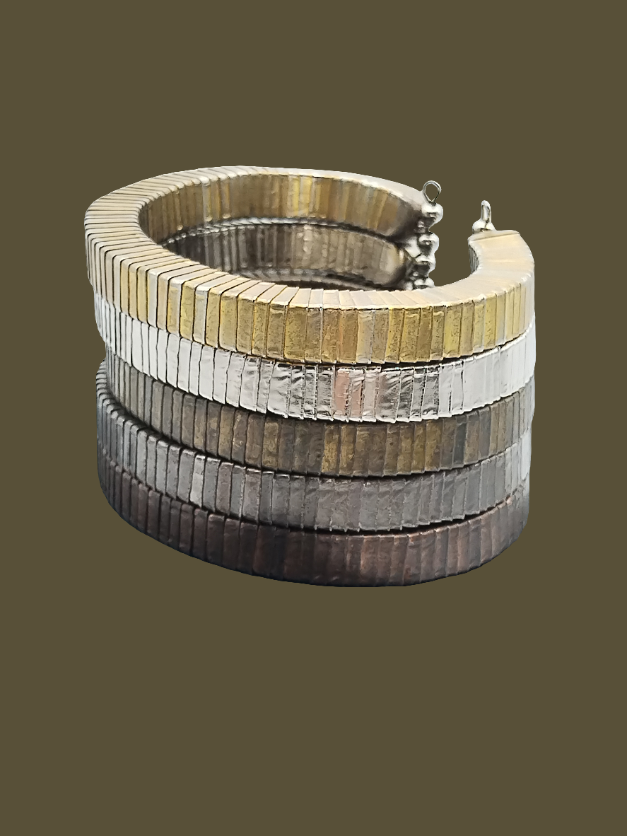 Ethno Manschettenarmband, kräftige, klobige erdige Farben, 5 Reihen, Armreif, Unikat, Frauen, Schmuck, Boho, Mädchen