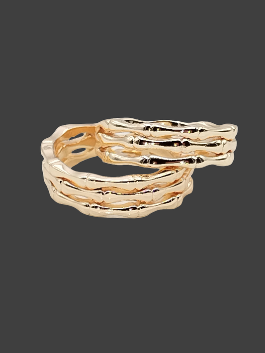 Bamboo Gold Ring, Triple Band, Adjustable, Stackable, Classy, Trending, Gifts, Women, Jewelry