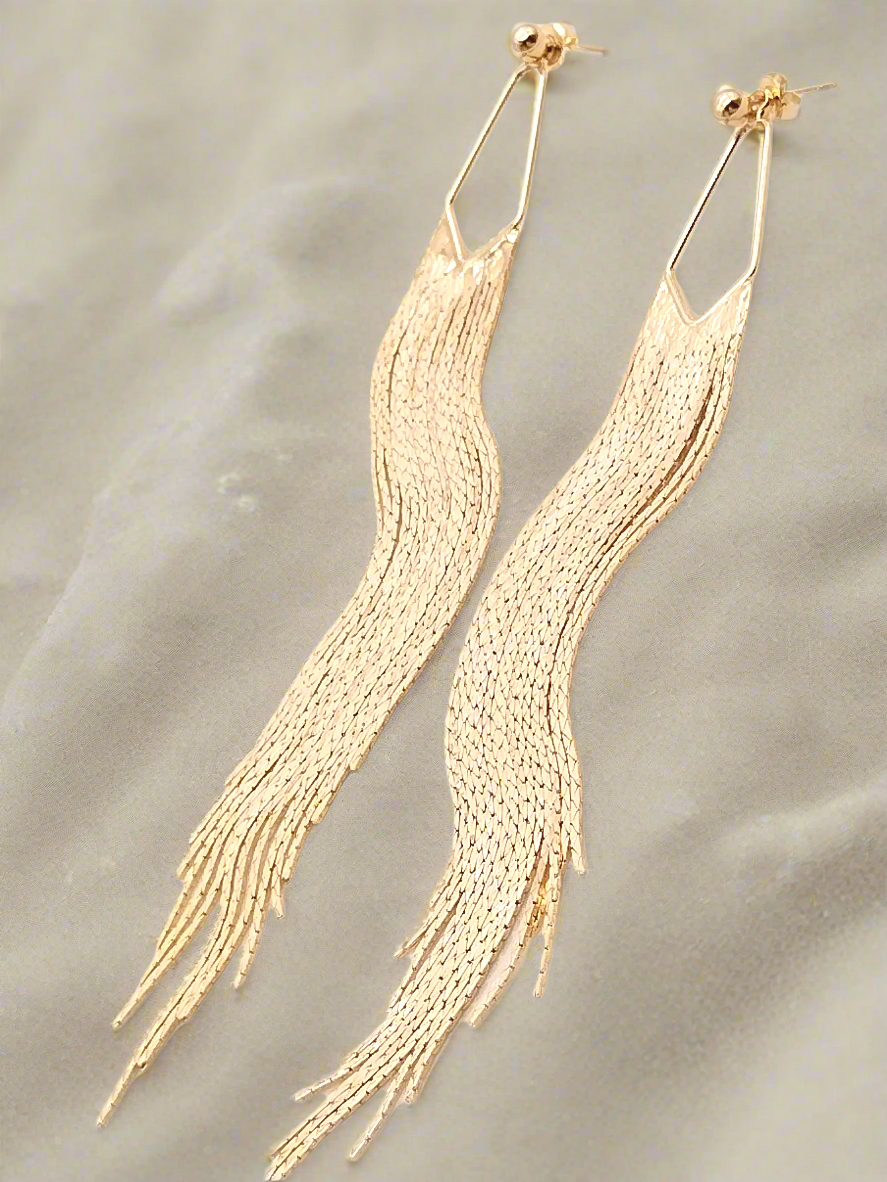 Fringe Gold Chain Earrings, Classy Long Tassel Dangles, Trending Jewelry, Gifts, Women