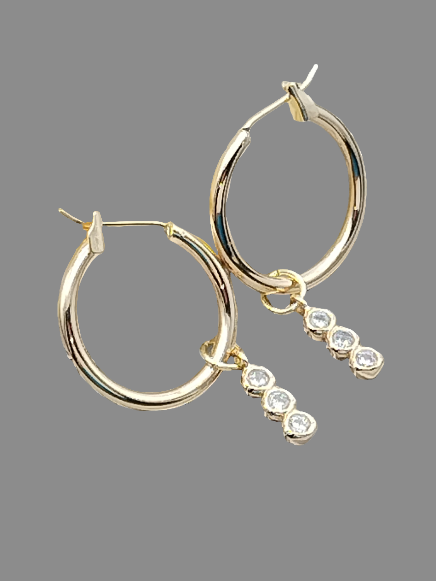 Gold Hoop Earrings with Cubic Zirconia Charm, Women´s Contemporary Jewelry