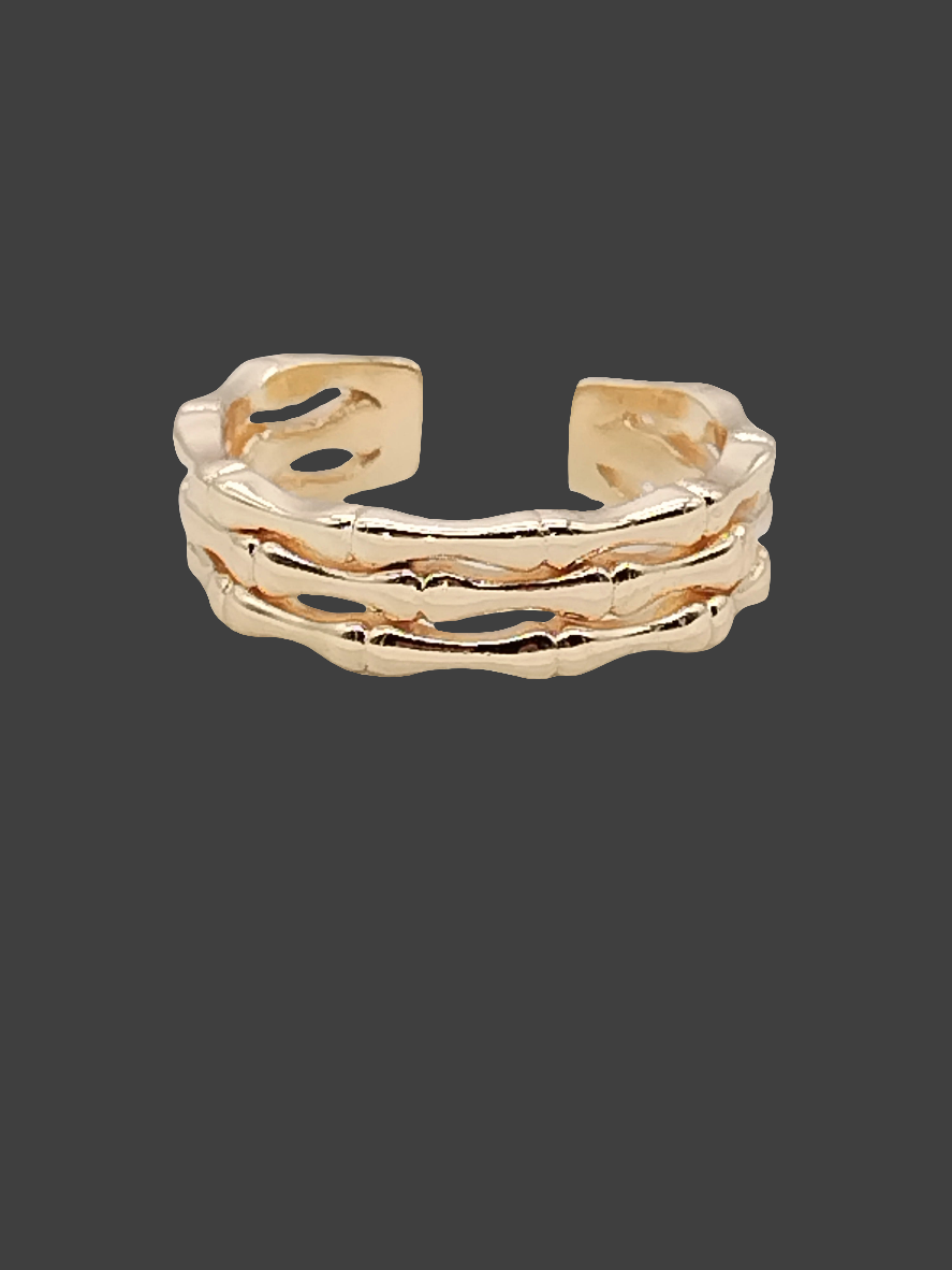 Bamboo Gold Ring, Triple Band, Adjustable, Stackable, Classy, Trending, Gifts, Women, Jewelry