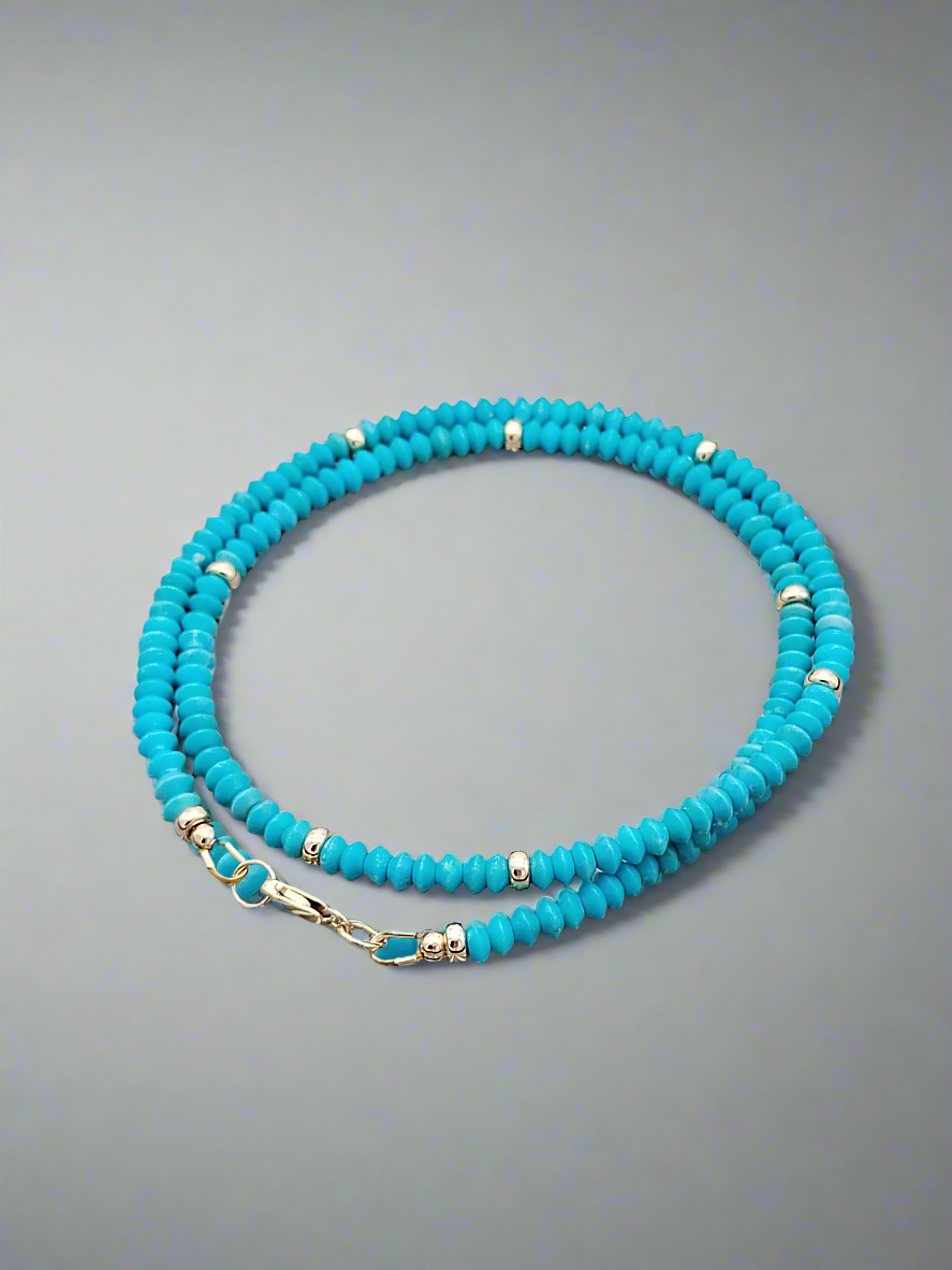 Genuine Turquoise Necklace, 14k Solid Gold Necklace, Gemstone Choker, Campitos Turquoise Rondelle Choker, Dainty Necklace