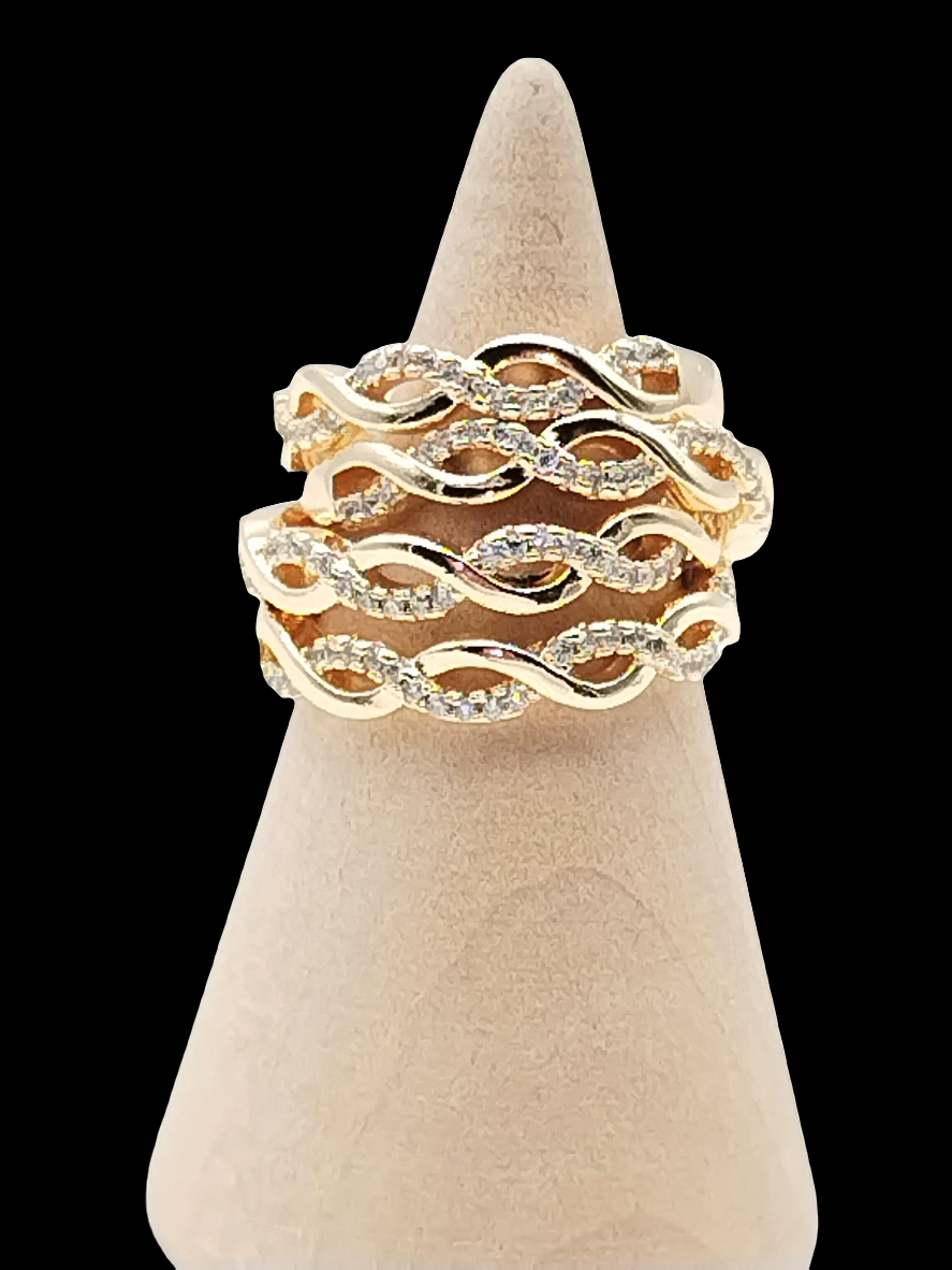 Twist Ring, Stack, Gold Plated, Cubic Zirconia, Braided, Elegant Jewelry, Women, Girls, Gifts