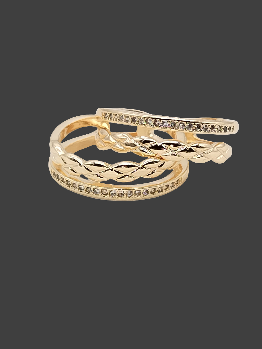 Double band Ring, 18k Gold, Cubic Zirconia, Braided, Stackable, Trending, Adjustable, Gifts, Jewelry, Women