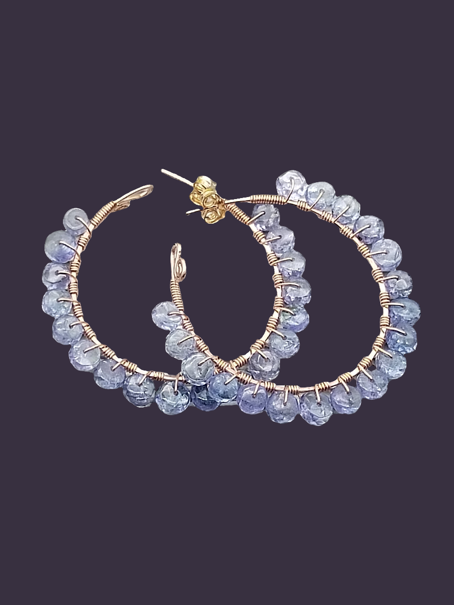 Tanzanite Hoop Earrings, 14k Rose Gold Filled