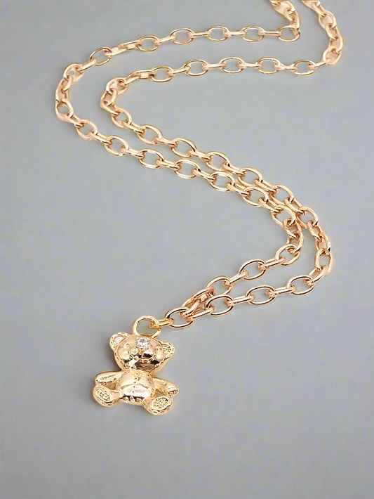 Teddy Bear Charm Necklace, Gold Animal Pendant, Affordable Jewelry, Trendy, Unique, Christmas Gifts, Girls, Women